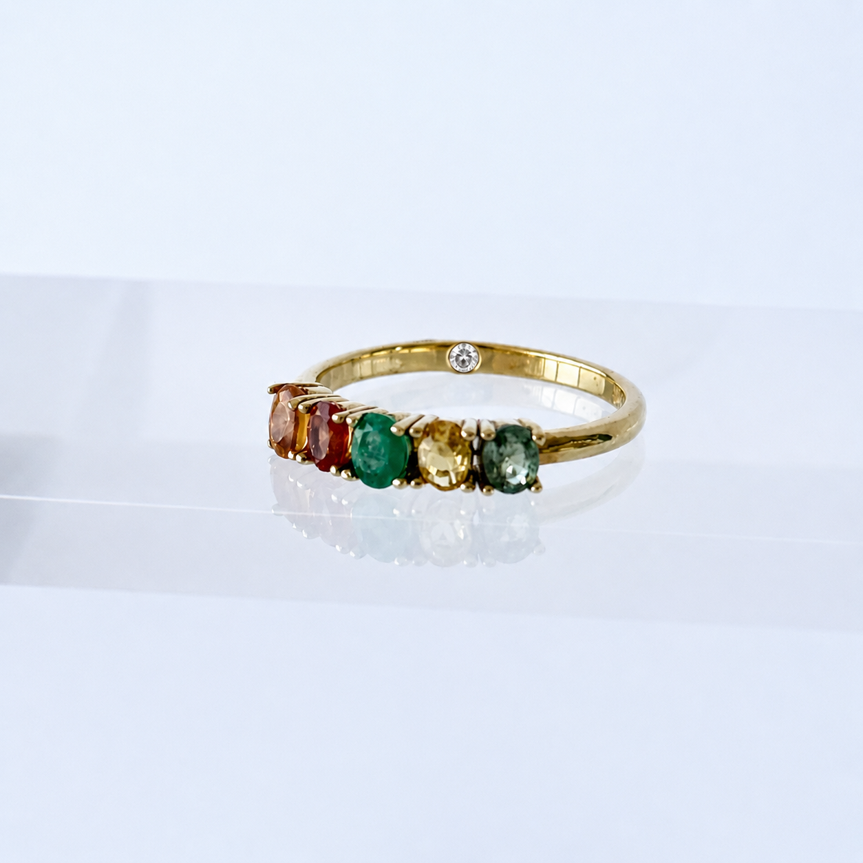 Anillo COLIBRÍ - Tourmalina Verde, Citrino, Esmeralda, Topacio, Granate