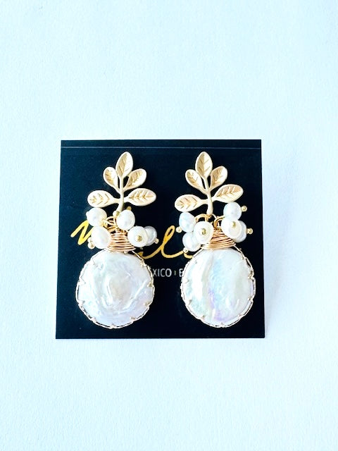 Aretes de Hojas con Perlas