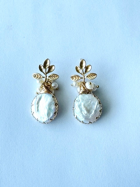 Aretes de Hojas con Perlas