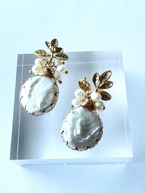 Aretes de Hojas con Perlas