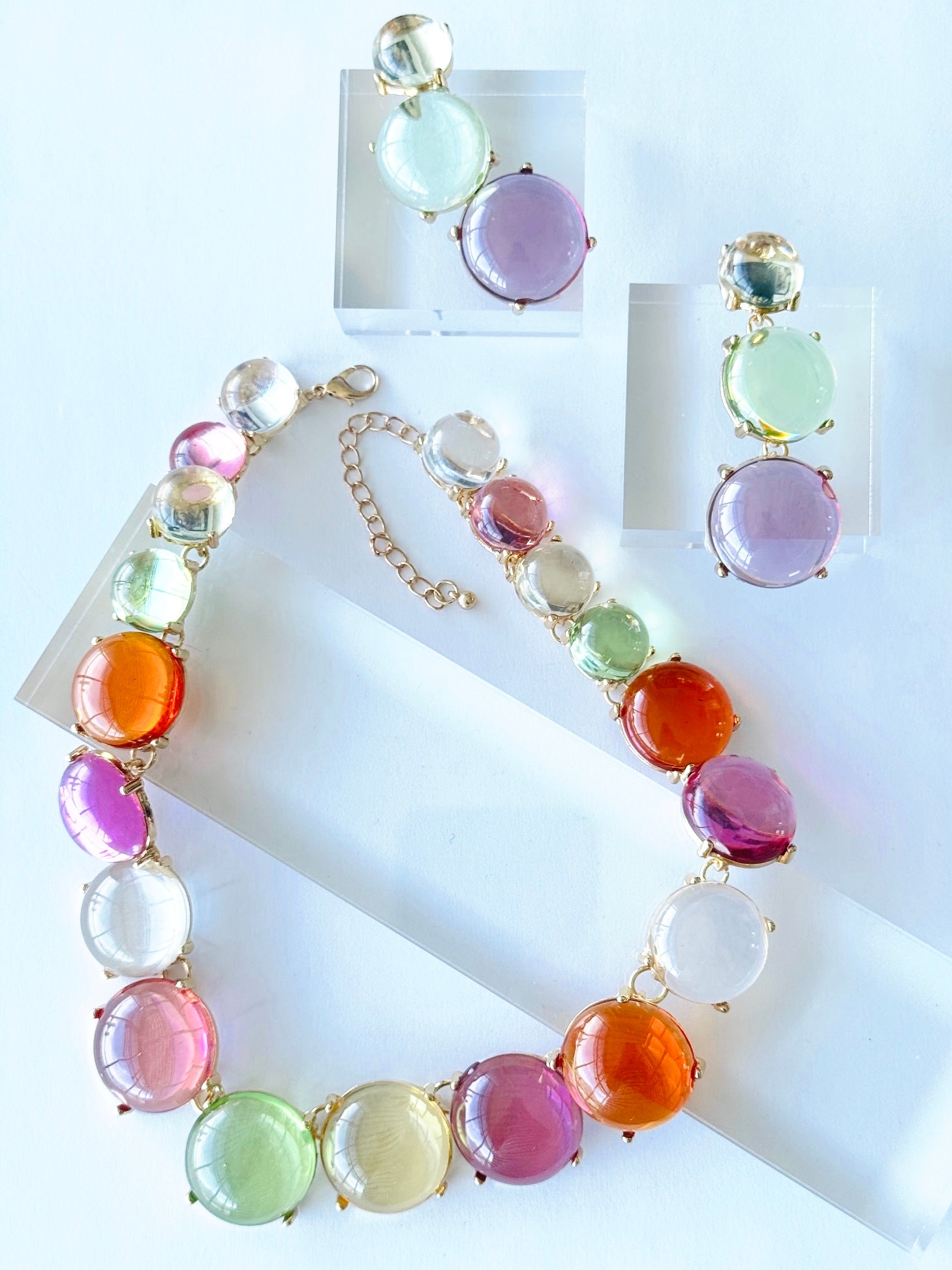 Collar y Aretes de Cristales Multicolor