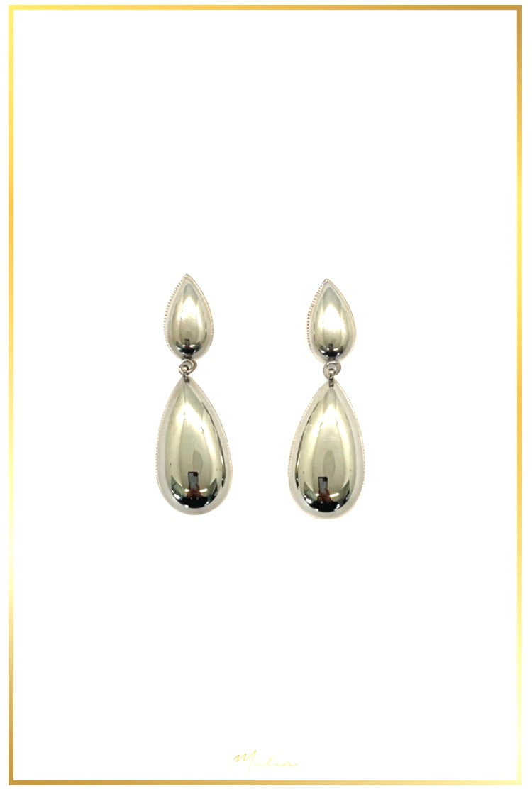 Aretes Gotas Dobles Colgantes en Rodio.