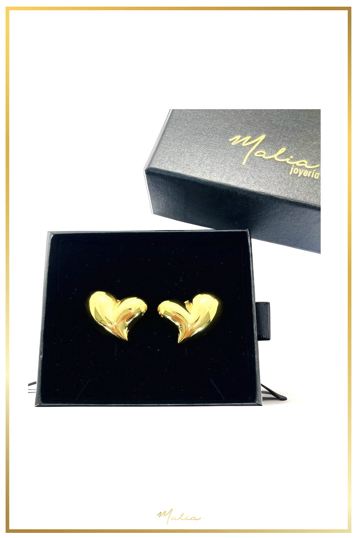 Aretes Corazón Chunky en Chapa de Oro