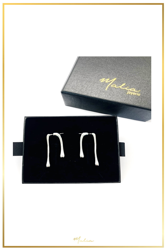 Aretes Derretidos Dobles en Rodio