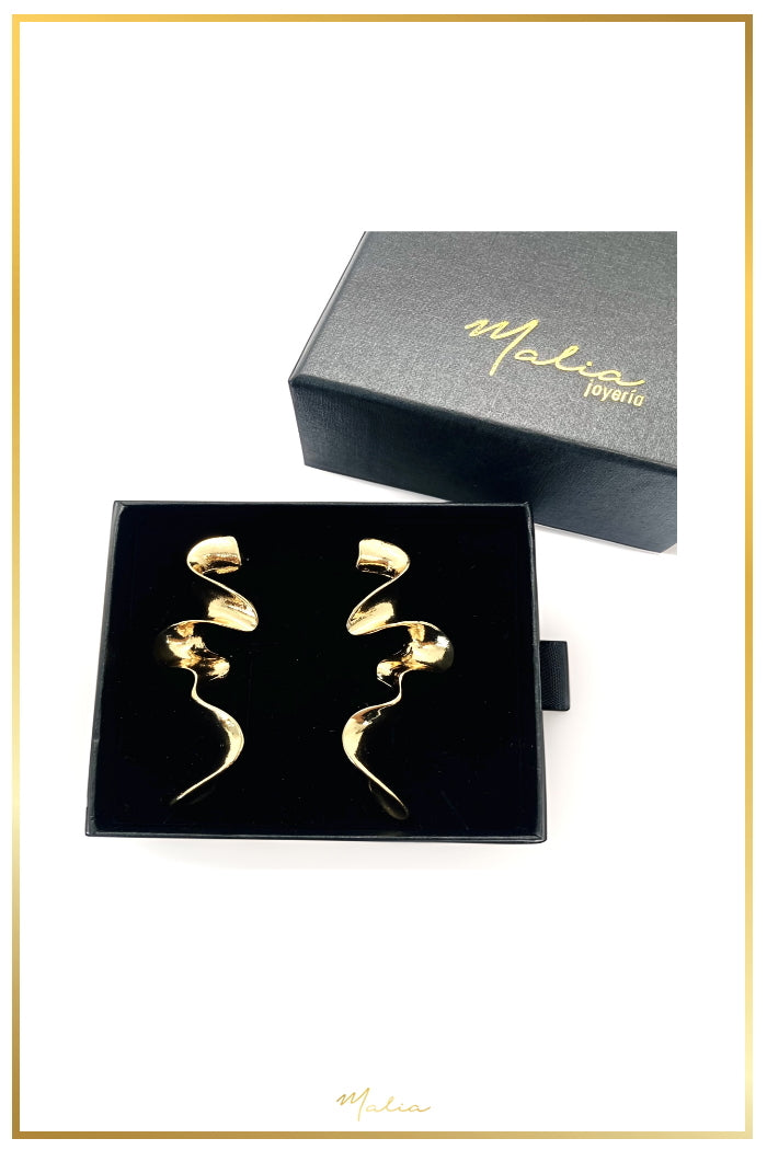 Aretes Espirales Largos en Chapa de Oro