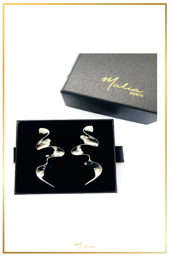 Aretes Espirales Largos en Rodio