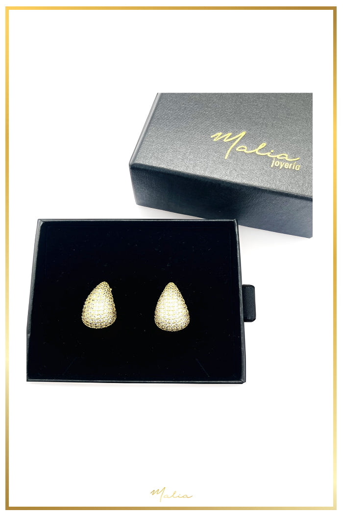 Aretes Gotas Circonias Pavee en Chapa de Oro