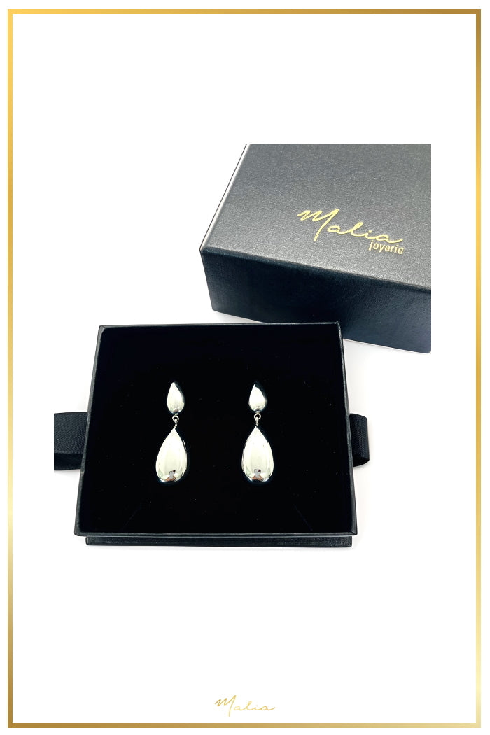 Aretes Gotas Dobles Colgantes en Rodio.