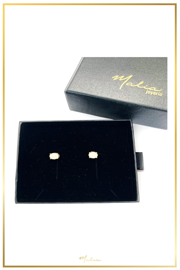 Aretes Studs Circonias Pavee en Chapa de Oro