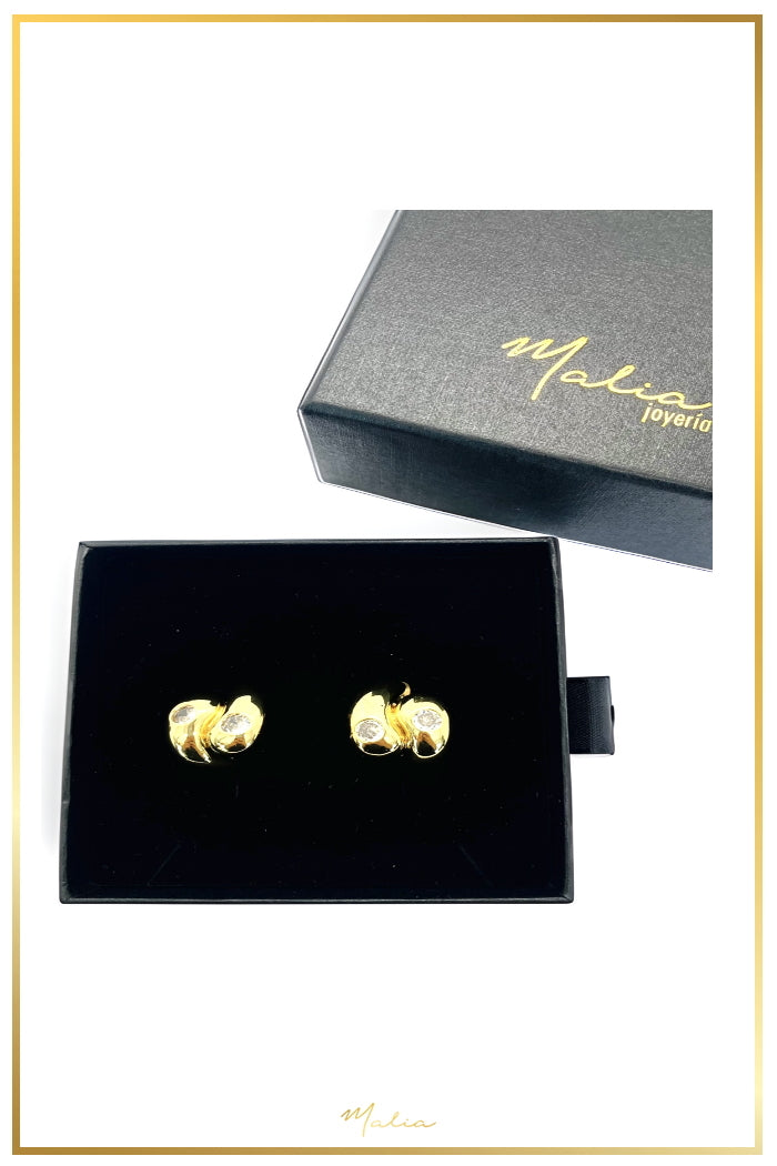 Aretes Tú y Yo en Chapa de Oro con Circonias Grandes