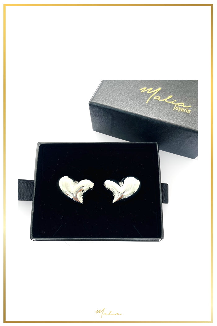 Aretes Corazón Chunky en Rodio