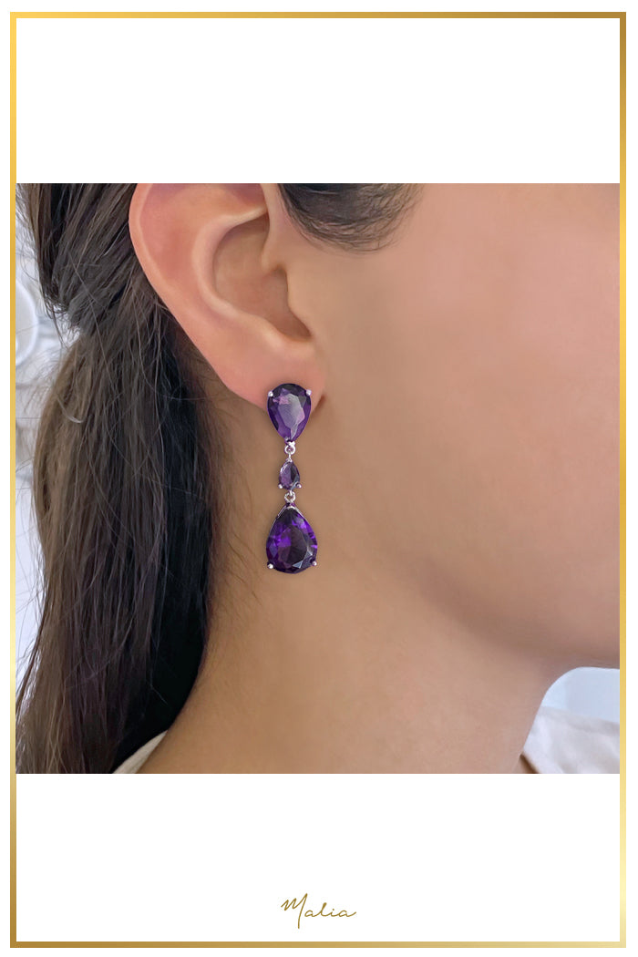 Aretes Cóctel Gotas Moradas