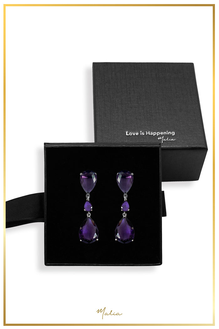 Aretes Cóctel Gotas Moradas