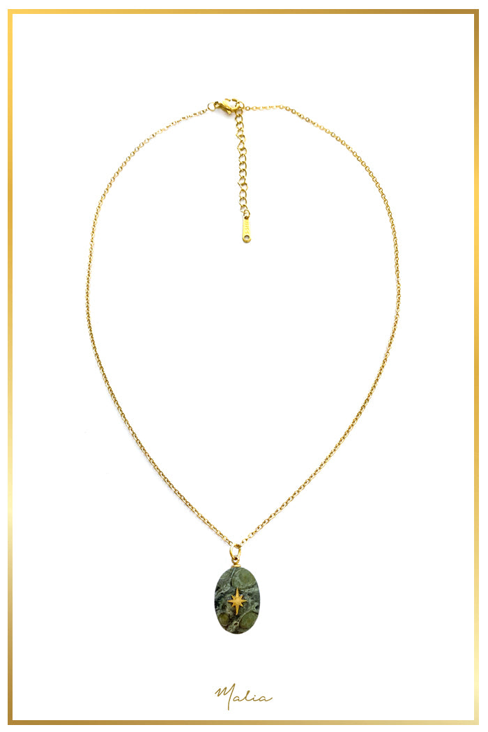 Collar Jaspe Gris Natural con Estrella