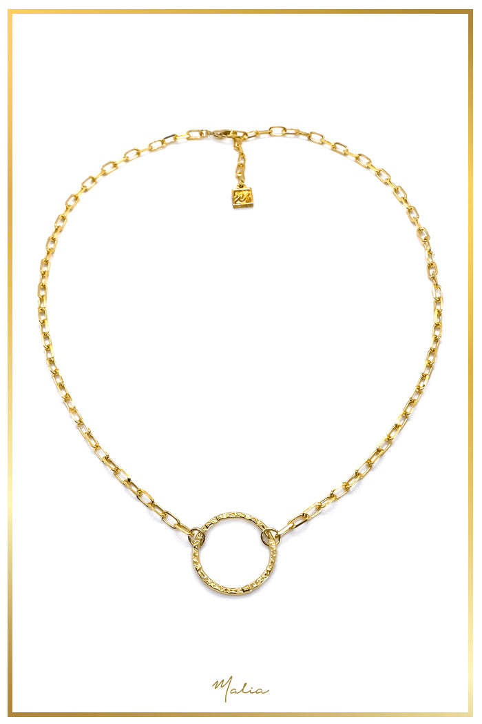 Collar Aro Martillado Grande en Cadena