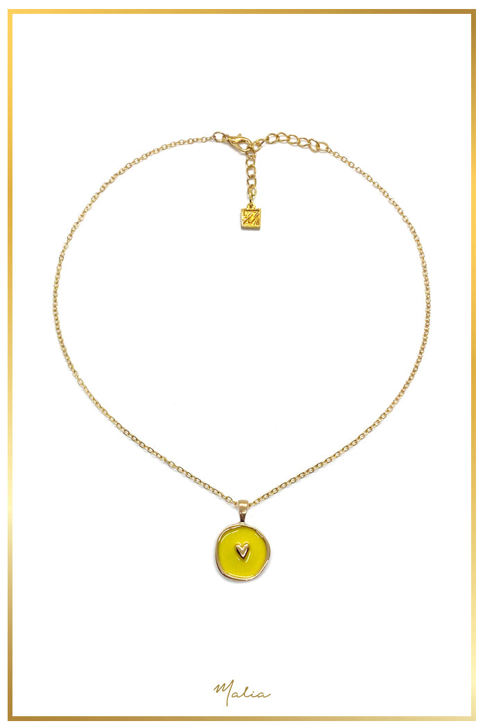Collar Corazón Esmaltado Amarillo