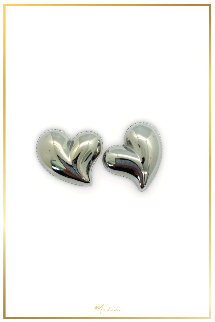 Aretes Corazón Chunky en Rodio