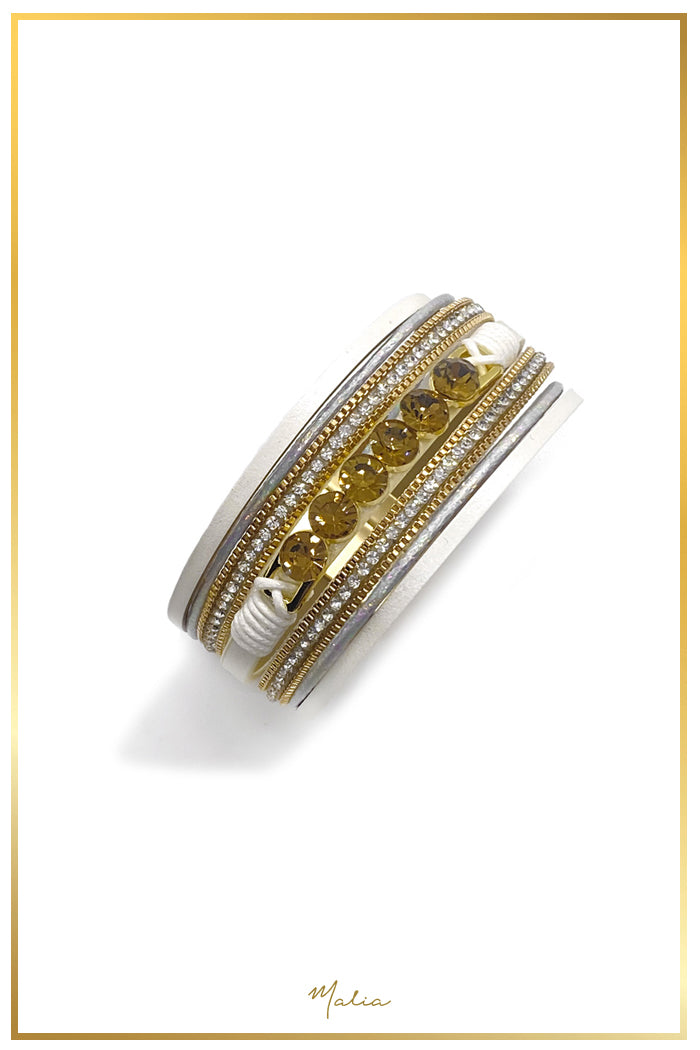 Pulsera Multi Cuero Blanco con Cristales