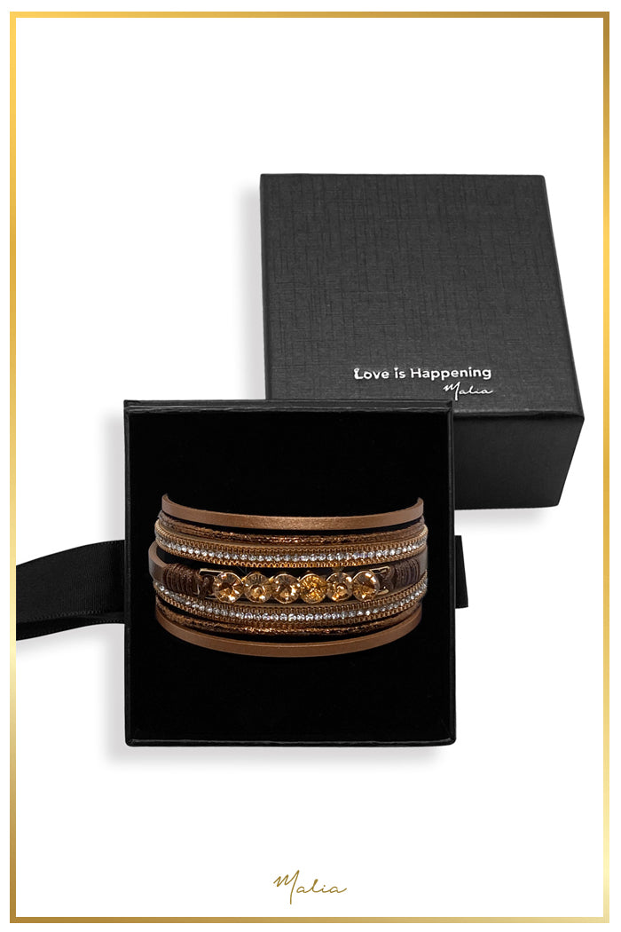 Pulsera Multi Cuero Cobrizo con Cristales