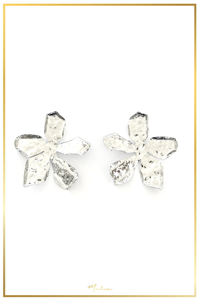 Aretes Flor de Papel Grandes en Rodio