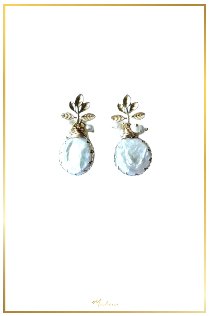 Aretes de Hojas con Perlas