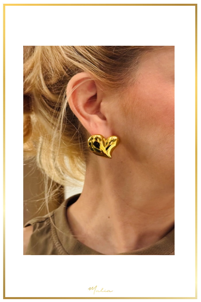 Aretes Corazón Chunky en Chapa de Oro