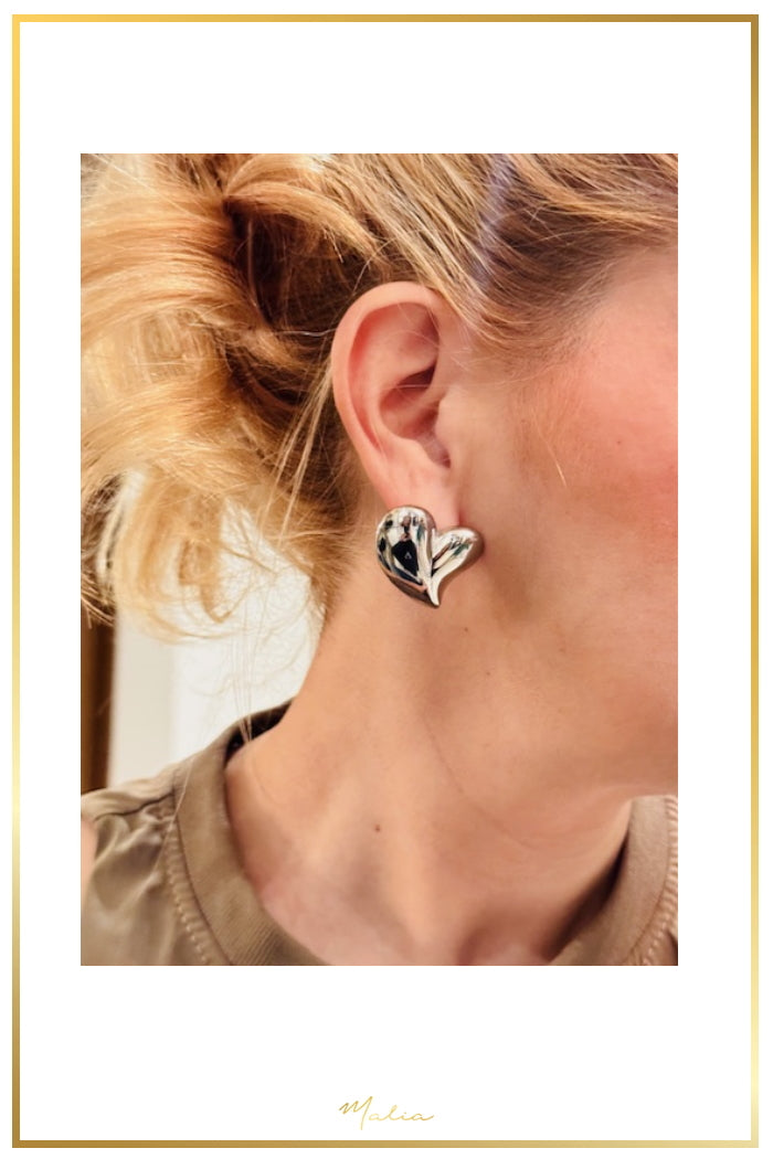 Aretes Corazón Chunky en Rodio