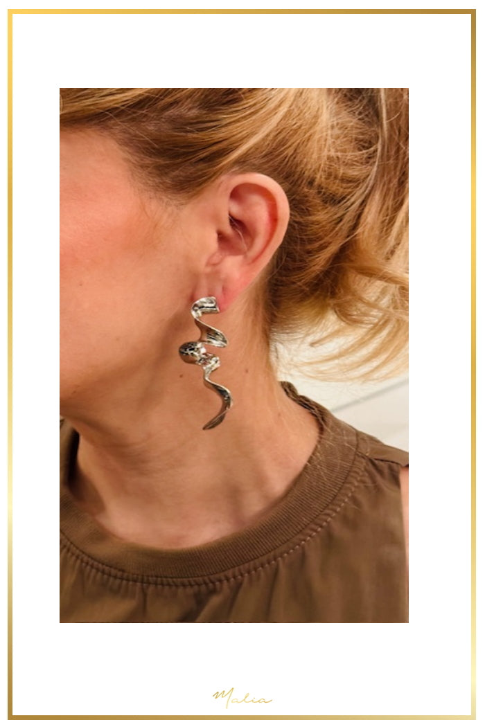 Aretes Espirales Largos en Rodio