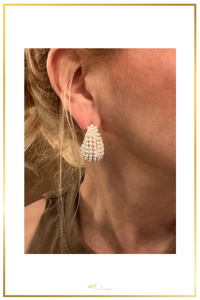 Aretes de Gota con Perlas de Cristal en Chapa de Oro