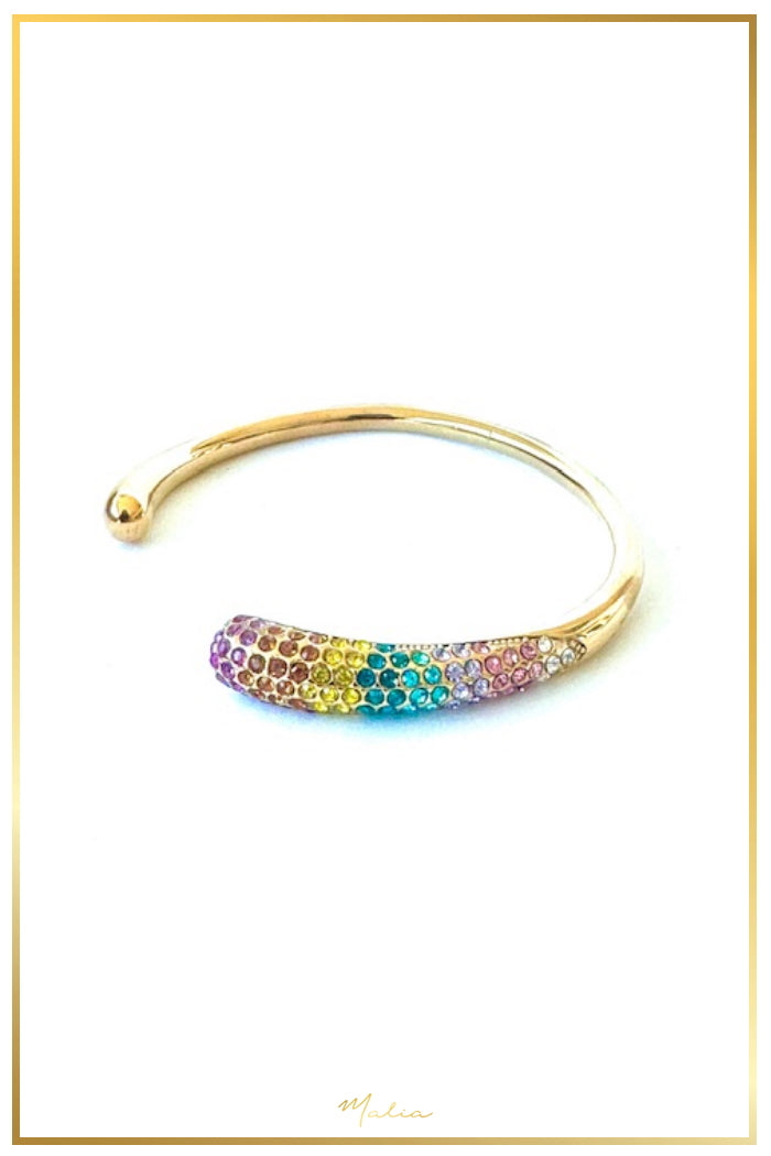Pulsera Cuff con Circonias de Colores en Chapa de Oro