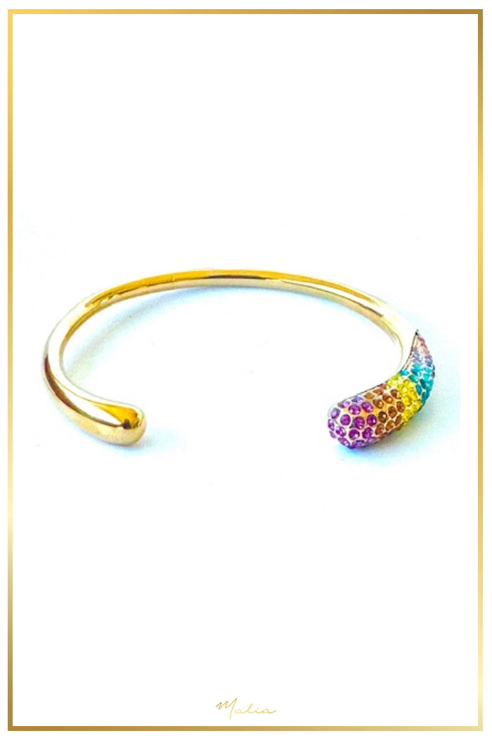Pulsera Cuff con Circonias de Colores en Chapa de Oro
