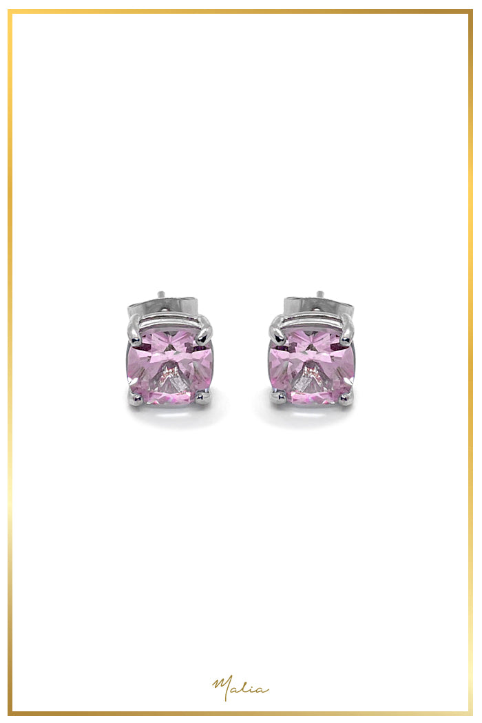 Aretes Studs Circonia Rosa en Rodio