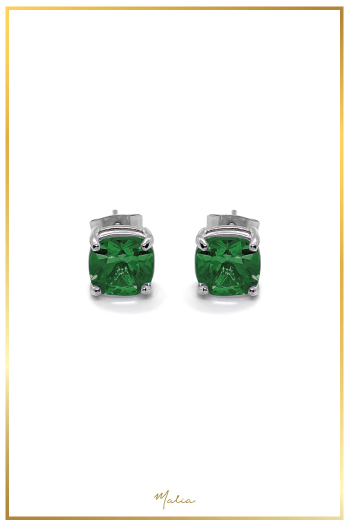 Aretes Studs Circonia Verde en Rodio