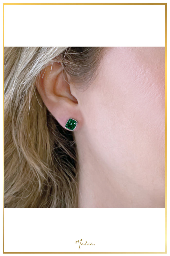 Aretes Studs Circonia Verde en Rodio