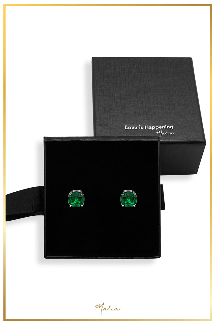 Aretes Studs Circonia Verde en Rodio