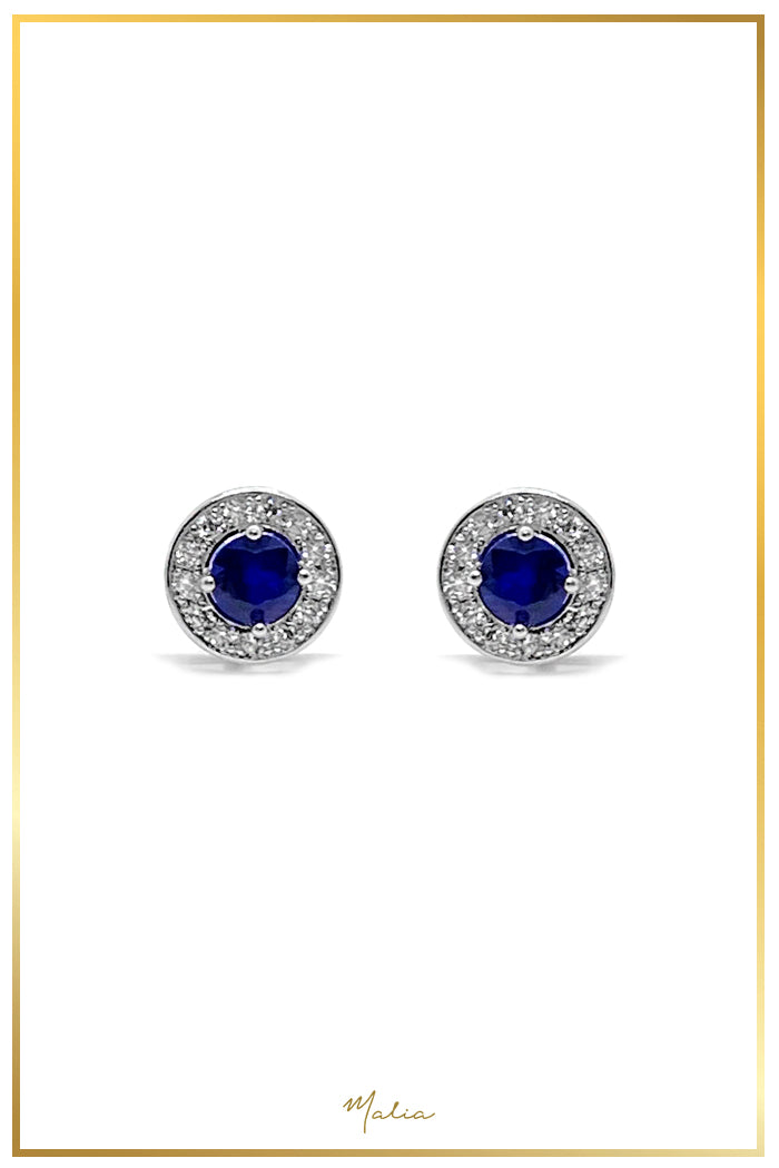 Aretes Studs Circonia Azul con Halo