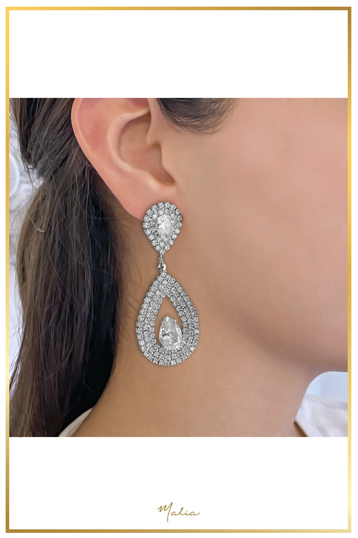 Aretes Cóctel Gotas Grandes en Rodio