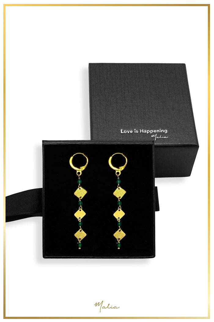Aretes Rombos con Ágatha Verde Natural