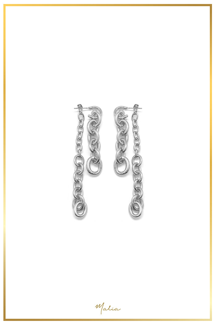 Aretes Cadena Doble en Rodio
