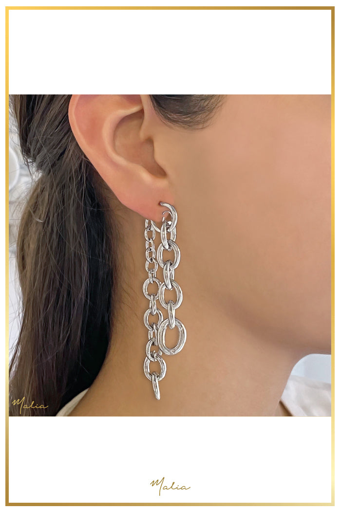 Aretes Cadena Doble en Rodio