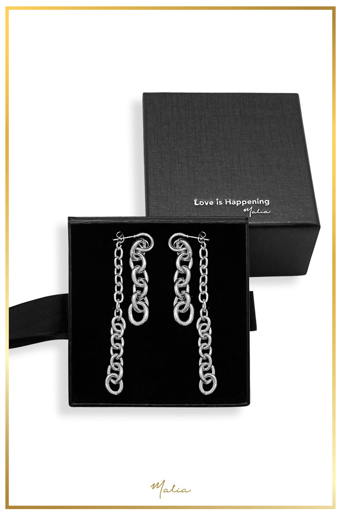 Aretes Cadena Doble en Rodio