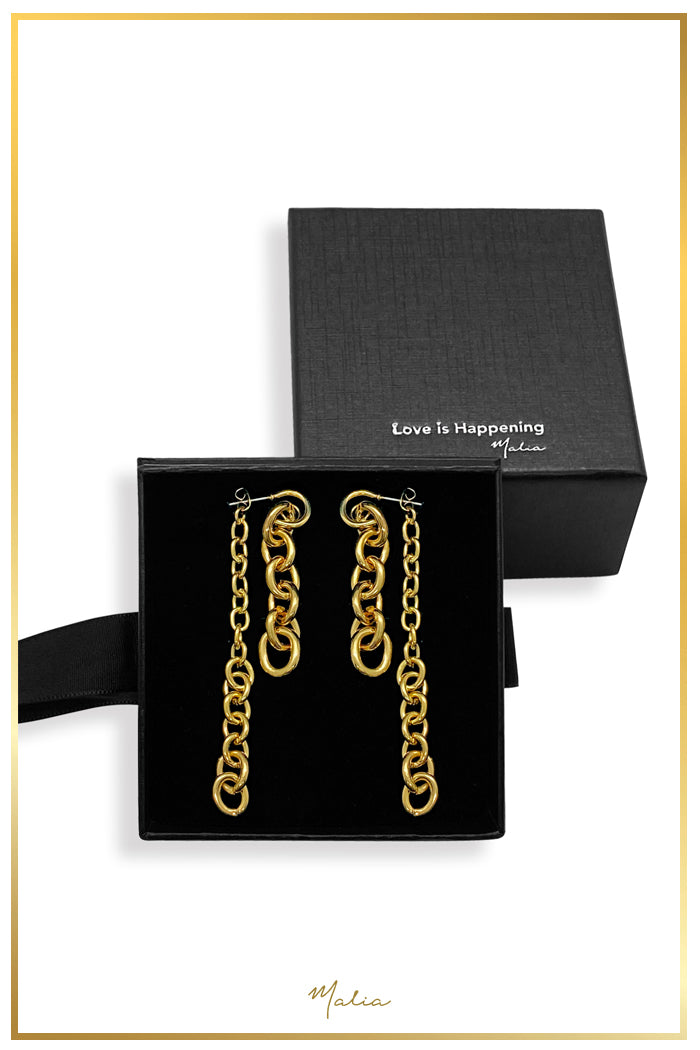 Aretes Cadena Doble en Chapa de Oro