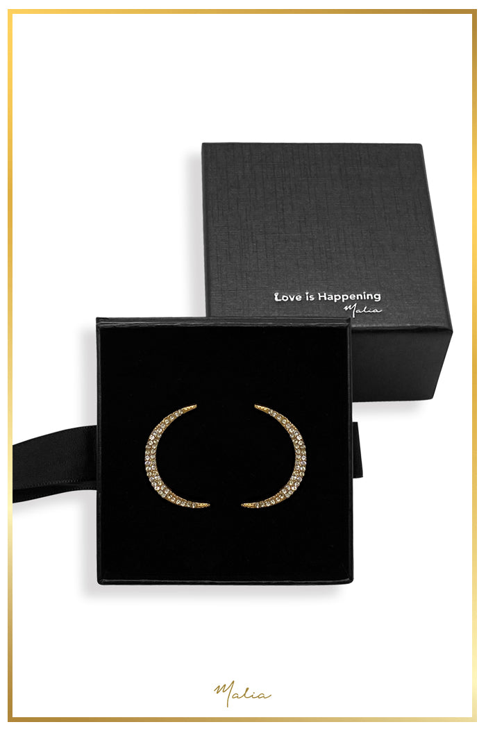 Aretes Luna con Circonias en Chapa de Oro