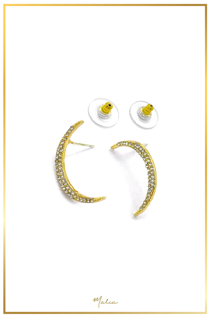 Aretes Luna con Circonias en Chapa de Oro