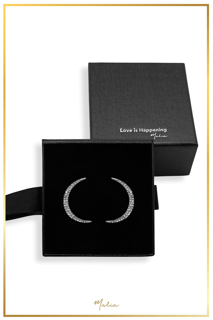 Aretes Luna con Circonias en Rodio