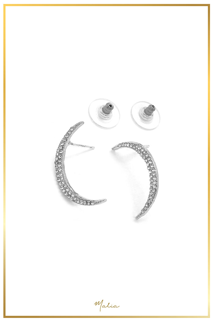 Aretes Luna con Circonias en Rodio