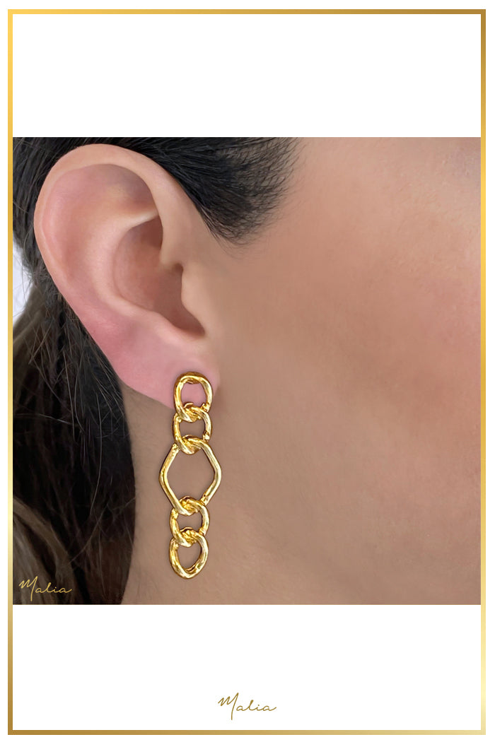 Aretes Eslabones Planos en Chapa de Oro