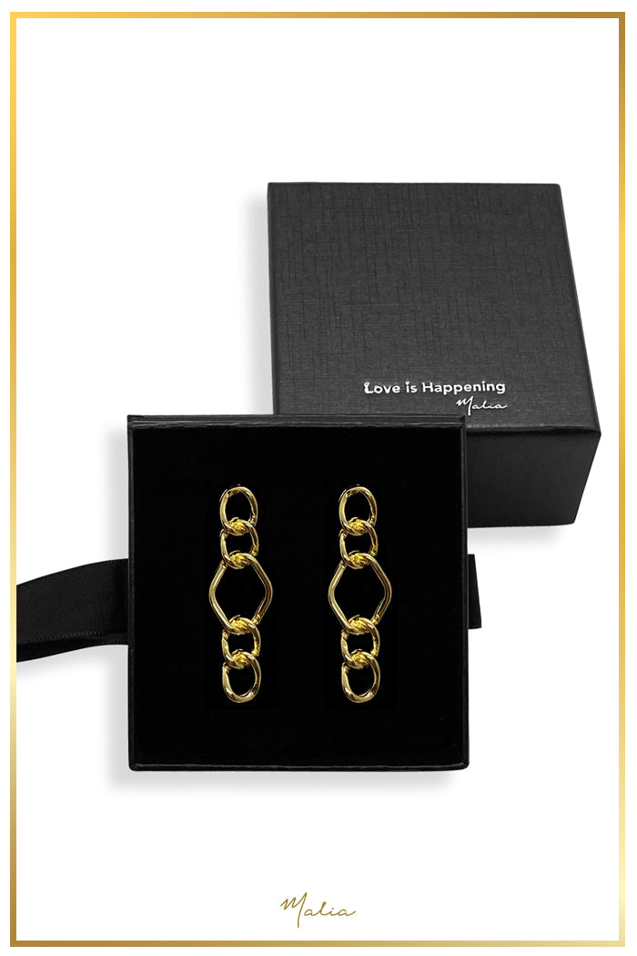 Aretes Eslabones Planos en Chapa de Oro