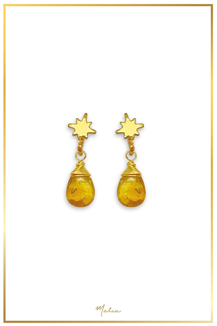 Aretes Estrellita con Topacio Limón Natural en Chapa de Oro