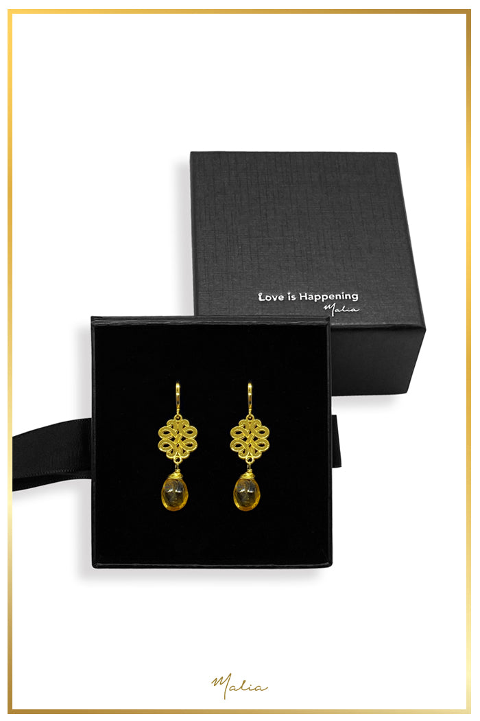 Aretes Topacio Limón Natural Nudo del Amor